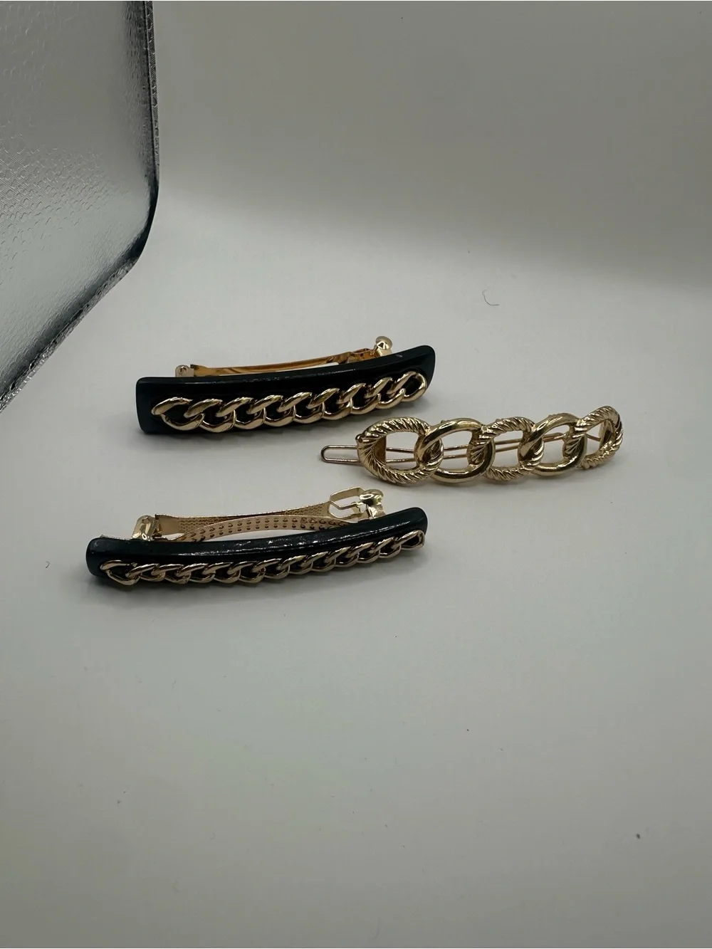Zara Gold Chain Accent Black Hair Clips - Women Accessories